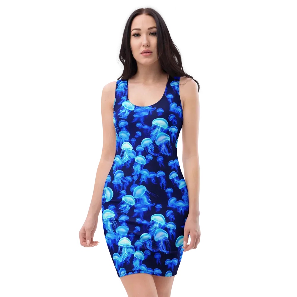 Azure Bloom on Bodycon Dress — Front