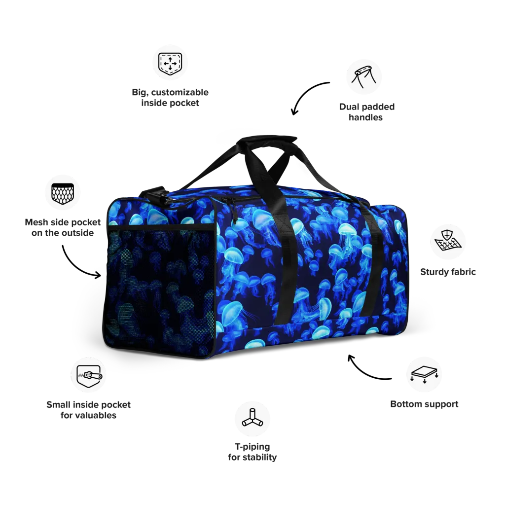 Azure Bloom on Duffle Bag — Front print