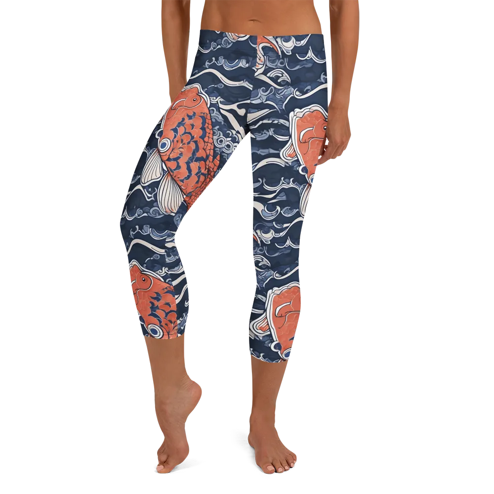 Vermilion Tide on Capri Leggings — Front