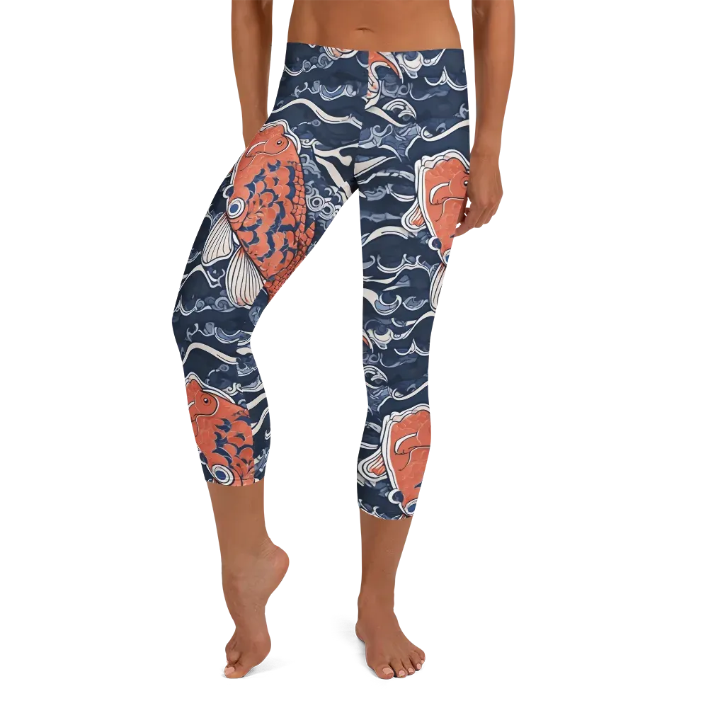 Vermilion Tide on Capri Leggings — Front