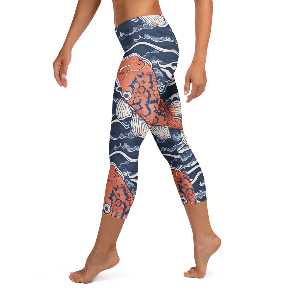 Vermilion Tide on Capri Leggings — Left