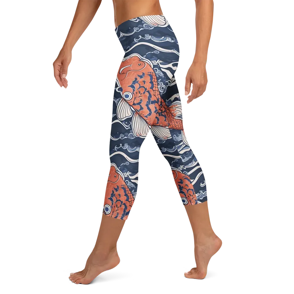 Vermilion Tide on Capri Leggings — Left