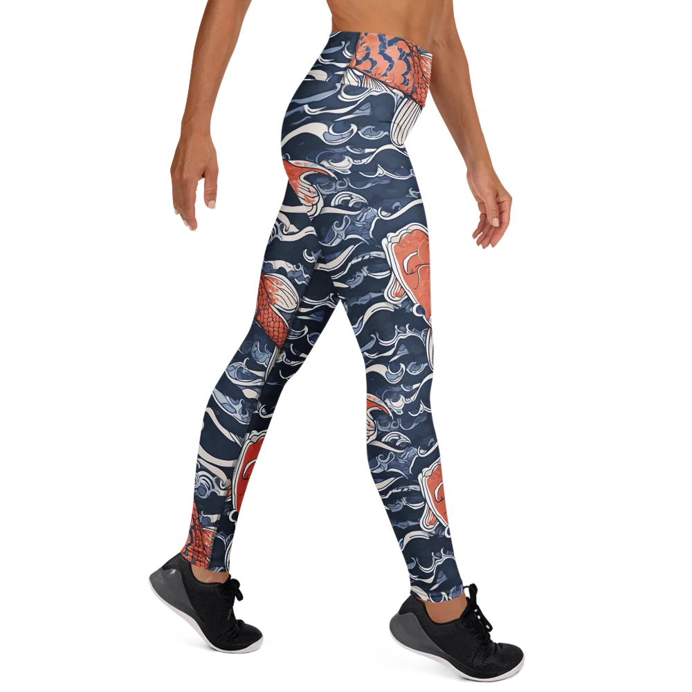 Vermilion Tide on Yoga Leggings — Front waist
