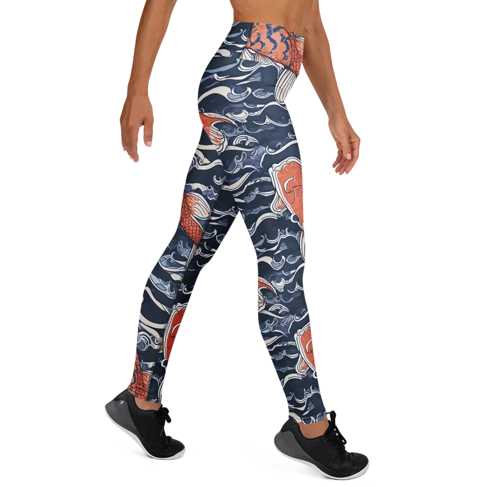 Vermilion Tide on Yoga Leggings — Front waist