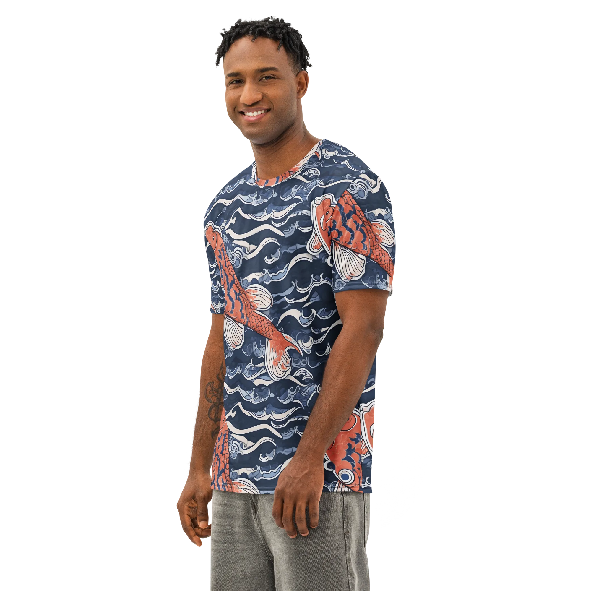 Vermilion Tide on Men's Cotton Crew Neck T-Shirt — Left Front