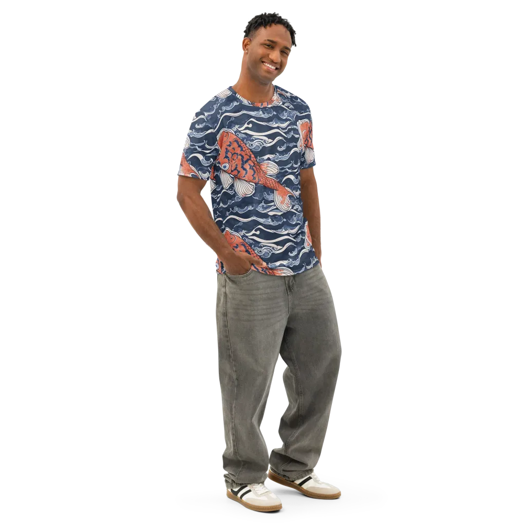 Vermilion Tide on Men's Cotton Crew Neck T-Shirt — Right Front