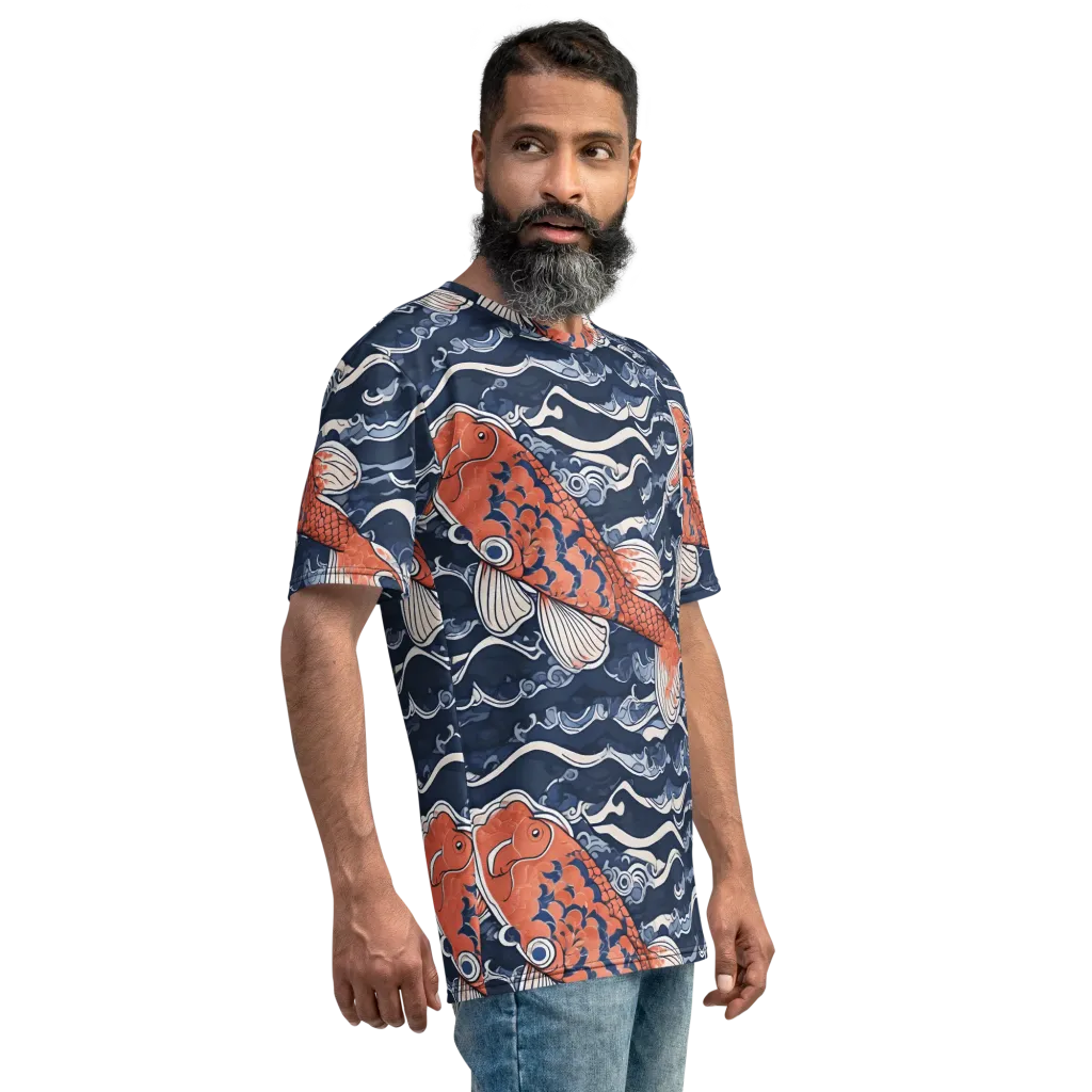 Vermilion Tide on Men's Crew Neck T-Shirt — Right sleeve