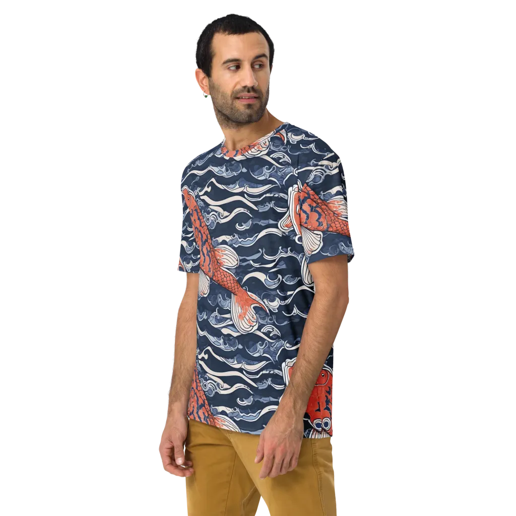 Vermilion Tide on Men's Crew Neck T-Shirt — Left sleeve