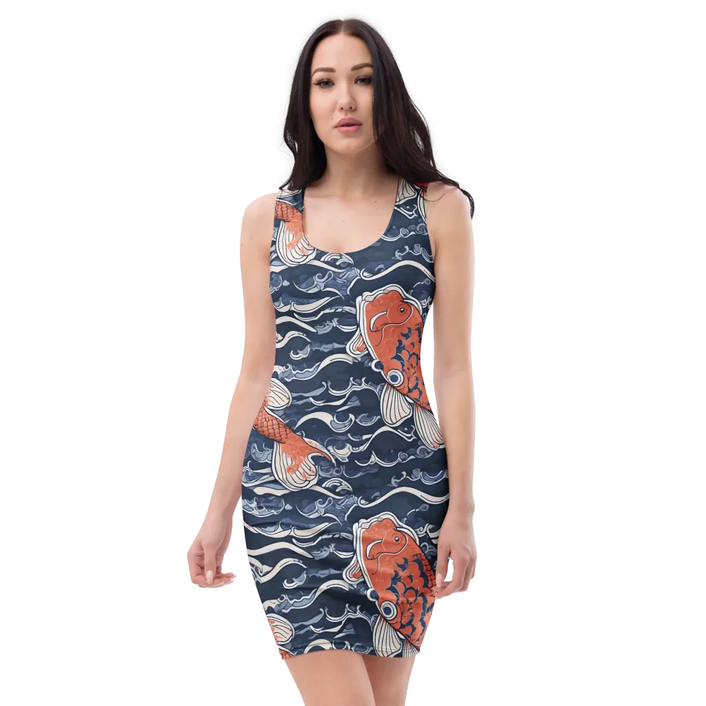 Vermilion Tide on Bodycon Dress — Front