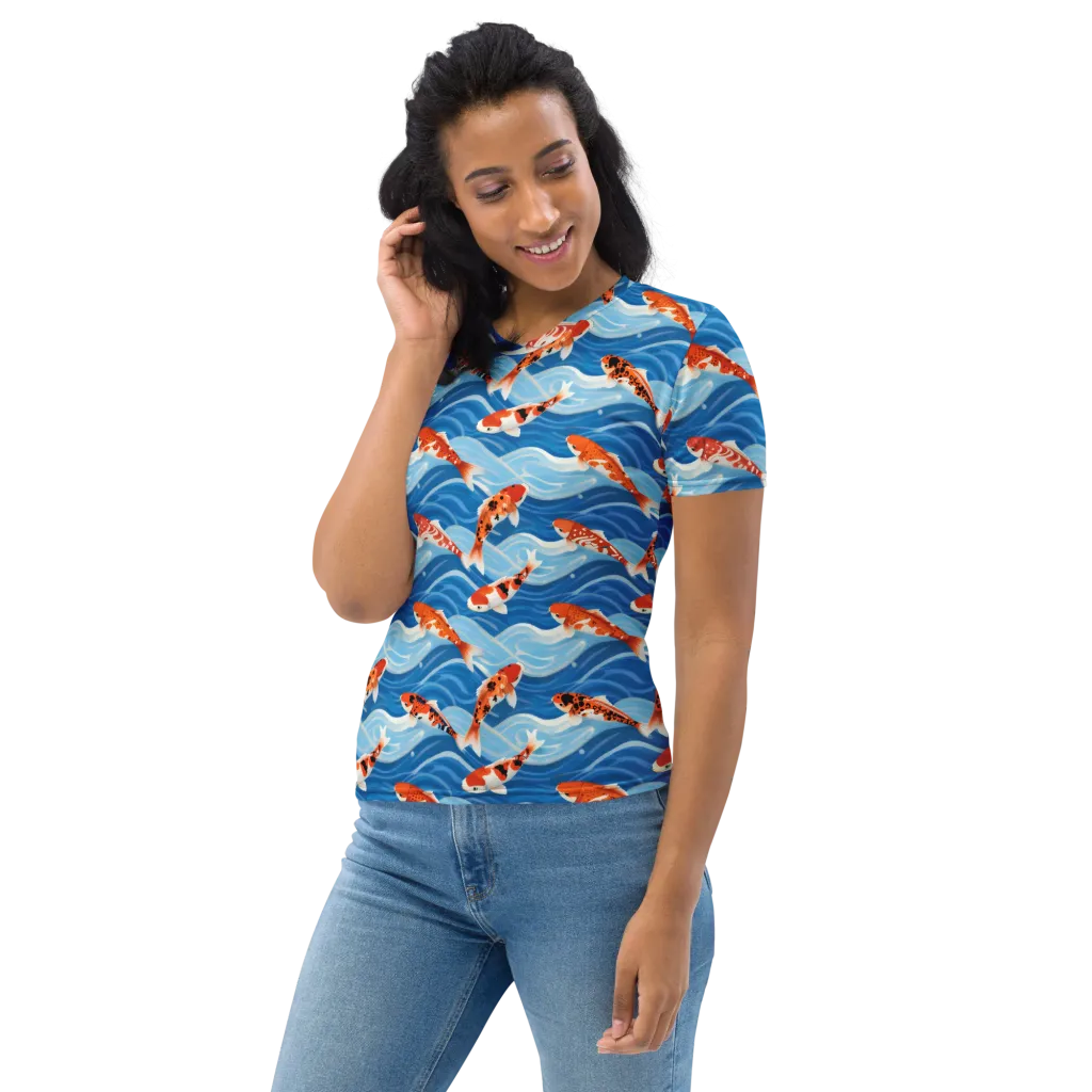 Crimson Drift on Women's Crew Neck T-Shirt — Left sleeve