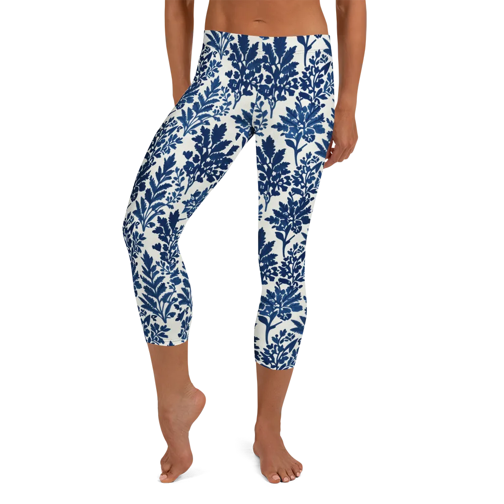 Blue Garden Ledger on Capri Leggings — Front