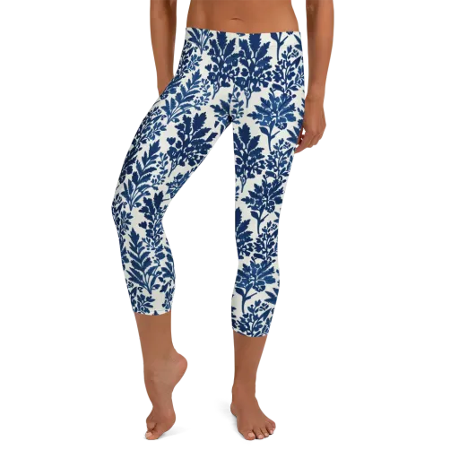 Blue Garden Ledger on a Capri Leggings