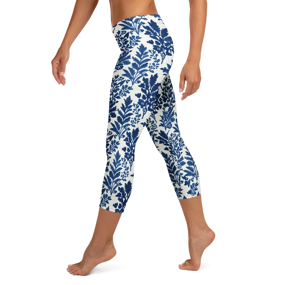 Blue Garden Ledger on Capri Leggings — Left