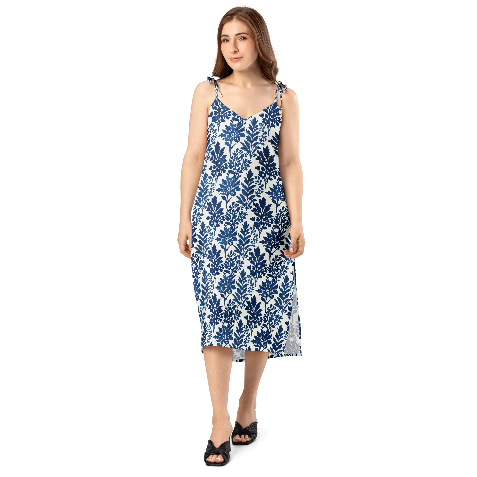 Blue Garden Ledger on Slip Dress — Front