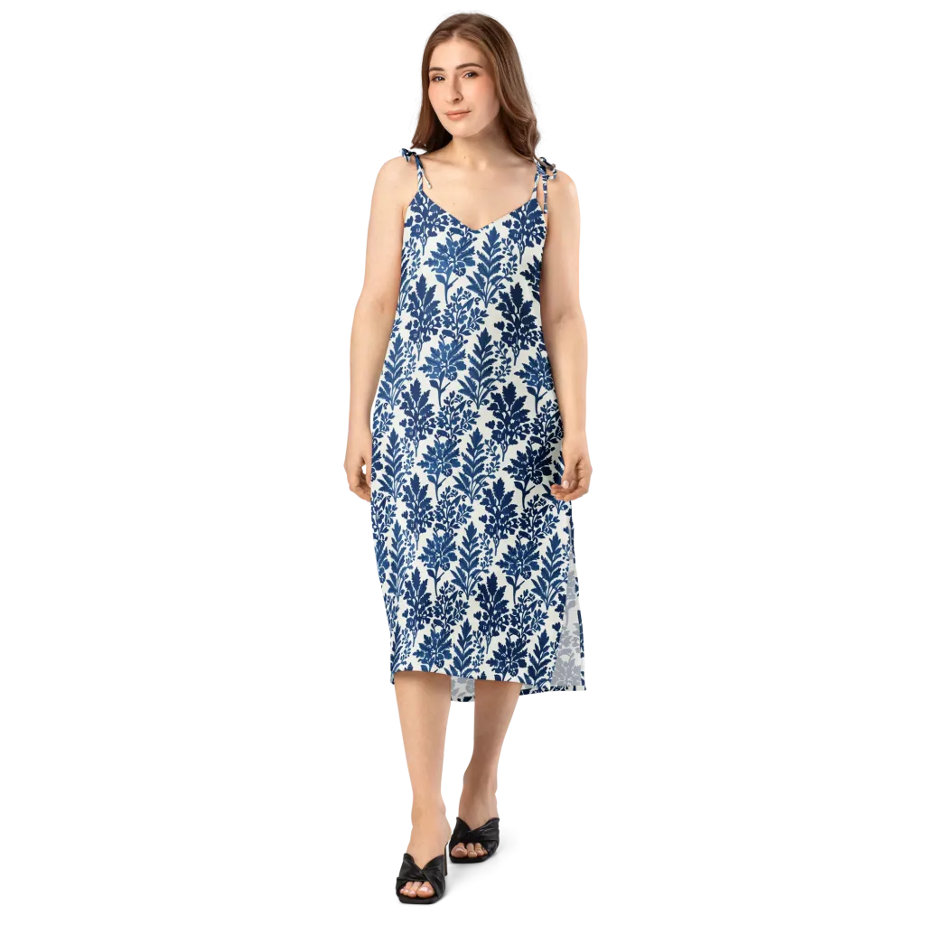 Blue Garden Ledger on Slip Dress — Front