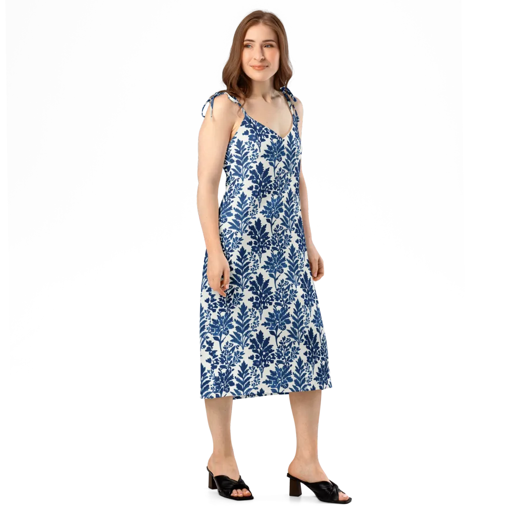 Blue Garden Ledger on Slip Dress — Right Front