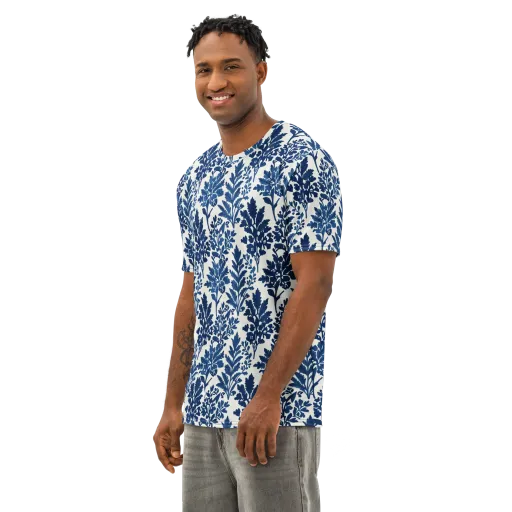 Blue Garden Ledger on a Men's Cotton Crew Neck T-Shirt