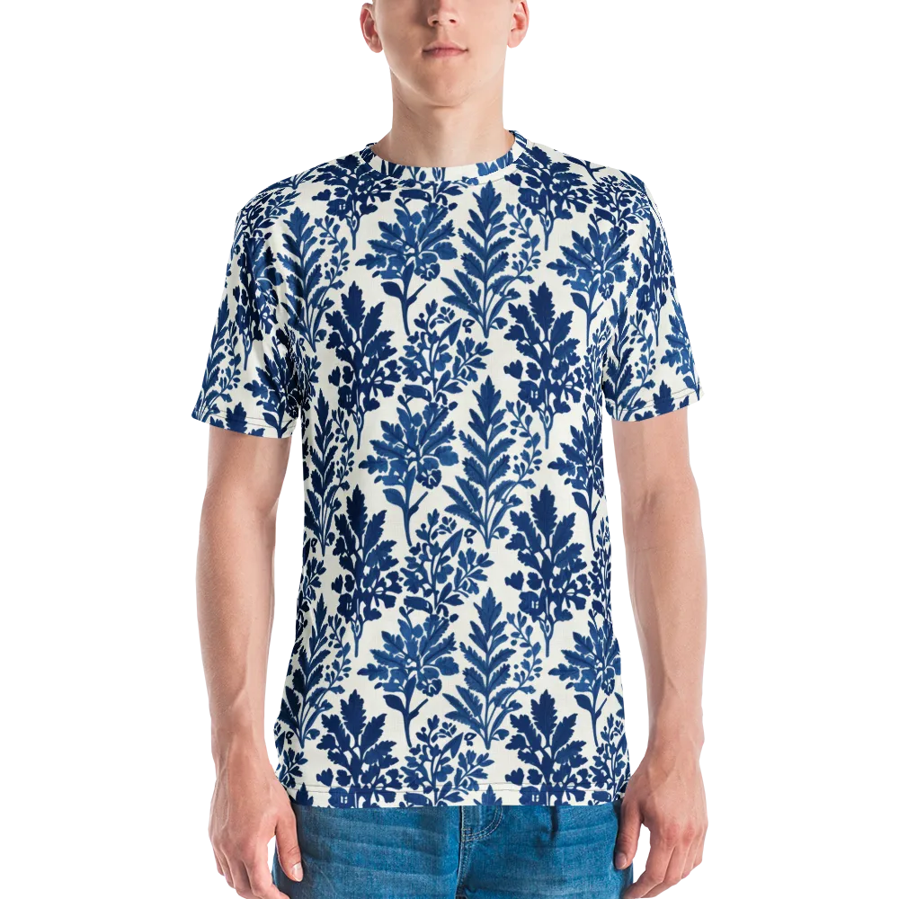 Blue Garden Ledger on Men's Crew Neck T-Shirt — Front