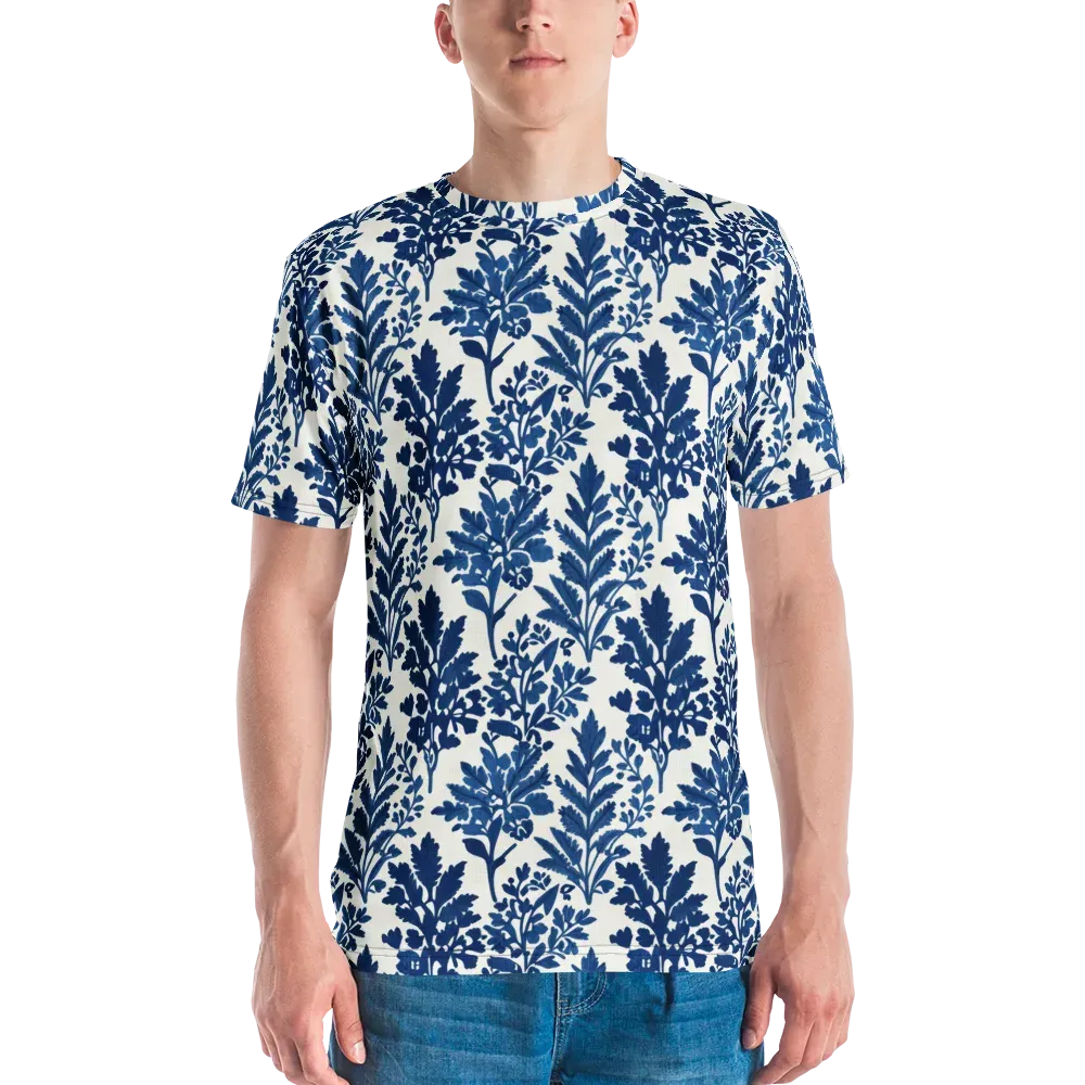 Blue Garden Ledger on Men's Crew Neck T-Shirt — Front