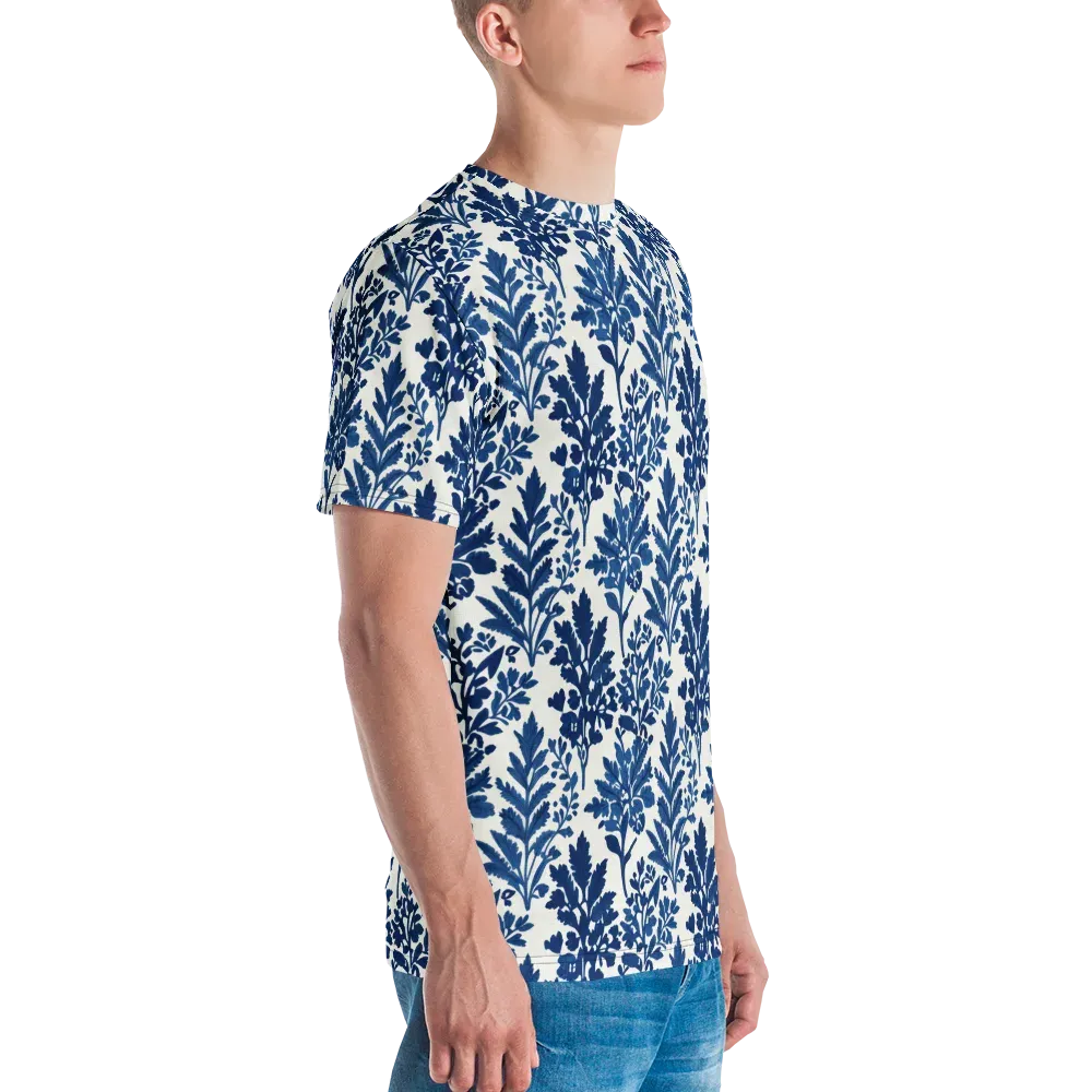 Blue Garden Ledger on Men's Crew Neck T-Shirt — Right