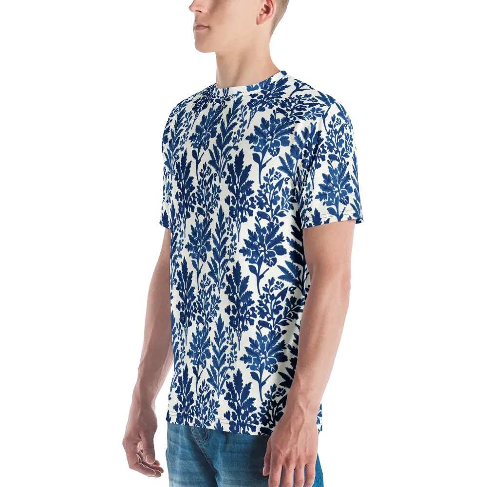 Blue Garden Ledger on Men's Crew Neck T-Shirt — Left