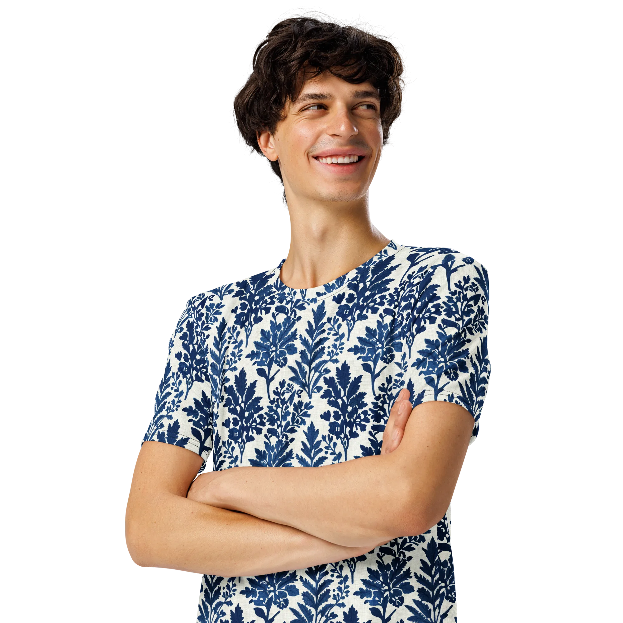 Blue Garden Ledger on Men's Crew Neck T-Shirt — Front print