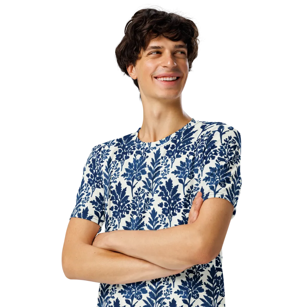 Blue Garden Ledger on Men's Crew Neck T-Shirt — Front print