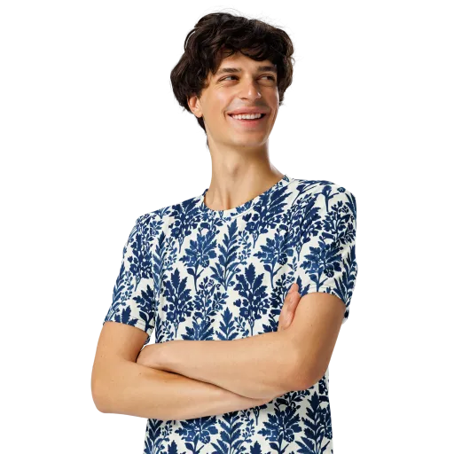 Blue Garden Ledger on a Men's Crew Neck T-Shirt