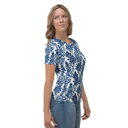 Blue Garden Ledger on a Women's Crew Neck T-Shirt