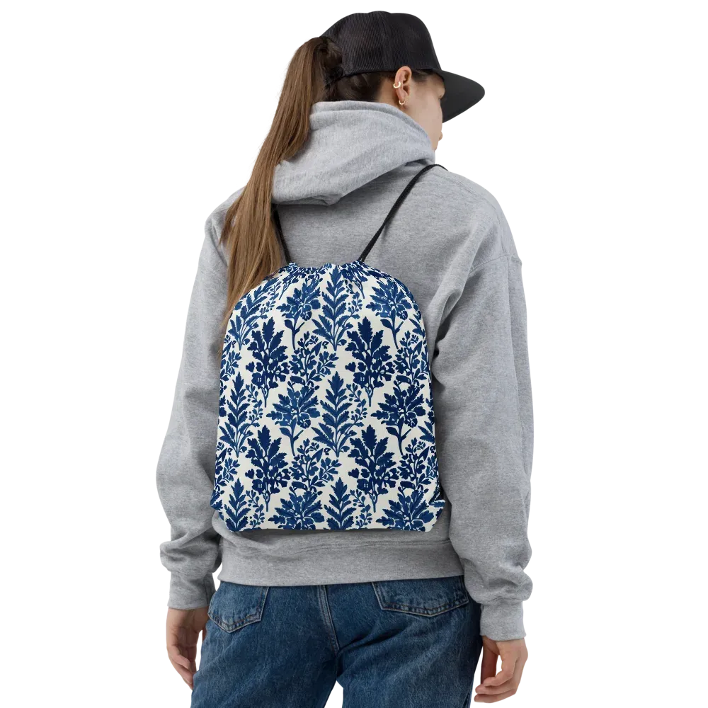 Blue Garden Ledger on Drawstring Bag — Front