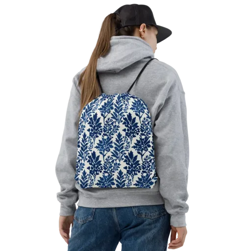 Blue Garden Ledger on a Drawstring Bag