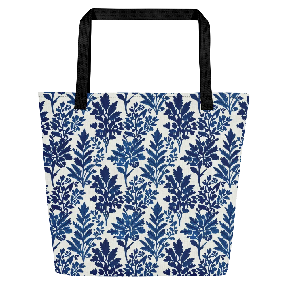 Blue Garden Ledger on Large Tote Bag W/ Pocket — Front