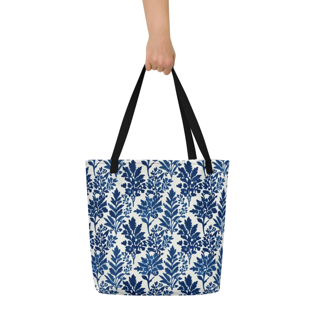 Blue Garden Ledger on Large Tote Bag W/ Pocket — Print file