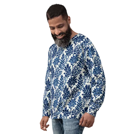 Blue Garden Ledger on a Sweatshirt