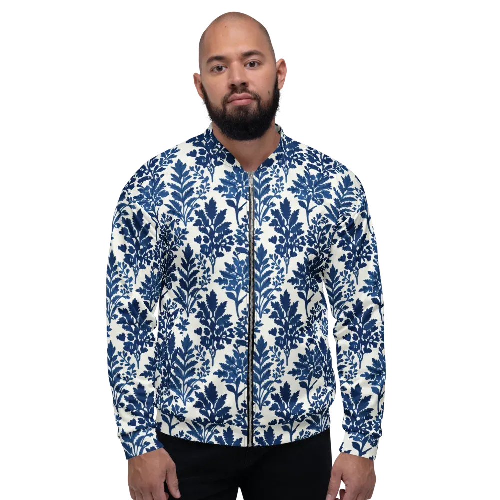 Blue Garden Ledger on Bomber Jacket — Front