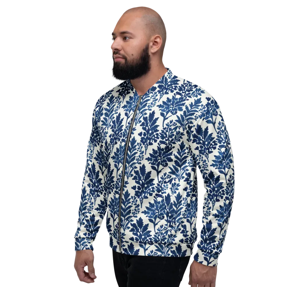 Blue Garden Ledger on Bomber Jacket — Left