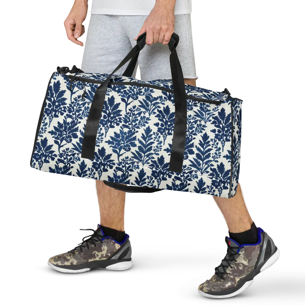 Blue Garden Ledger on Duffle Bag — Front print