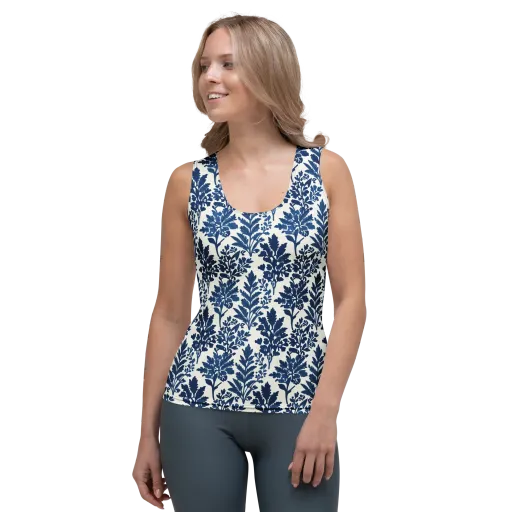 Blue Garden Ledger on a Women's Tank Top