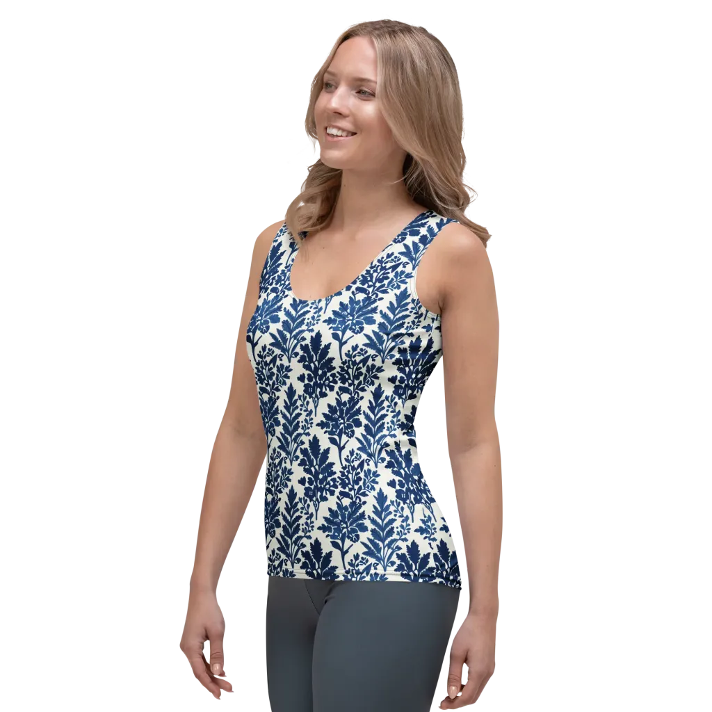 Blue Garden Ledger on Women's Tank Top — Left Front