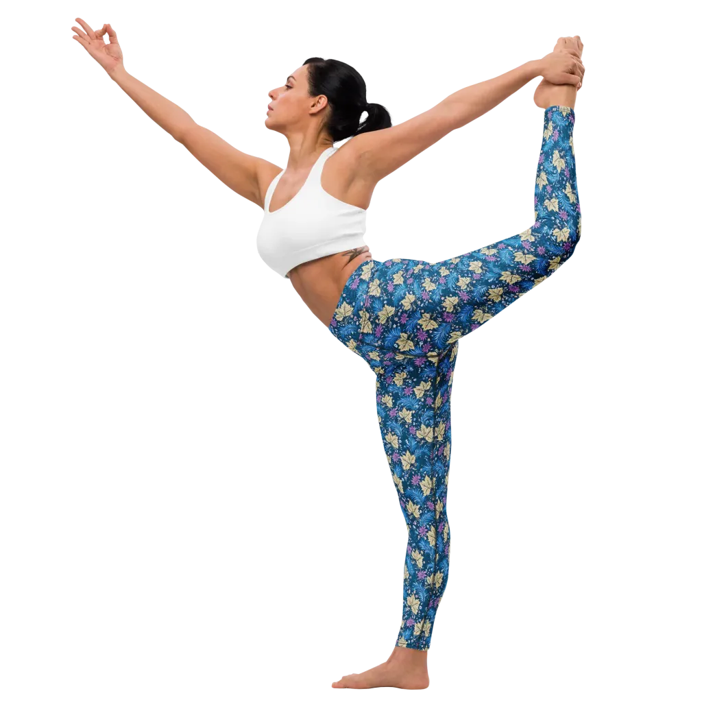 Midnight Meadow on Yoga Leggings — Front waist