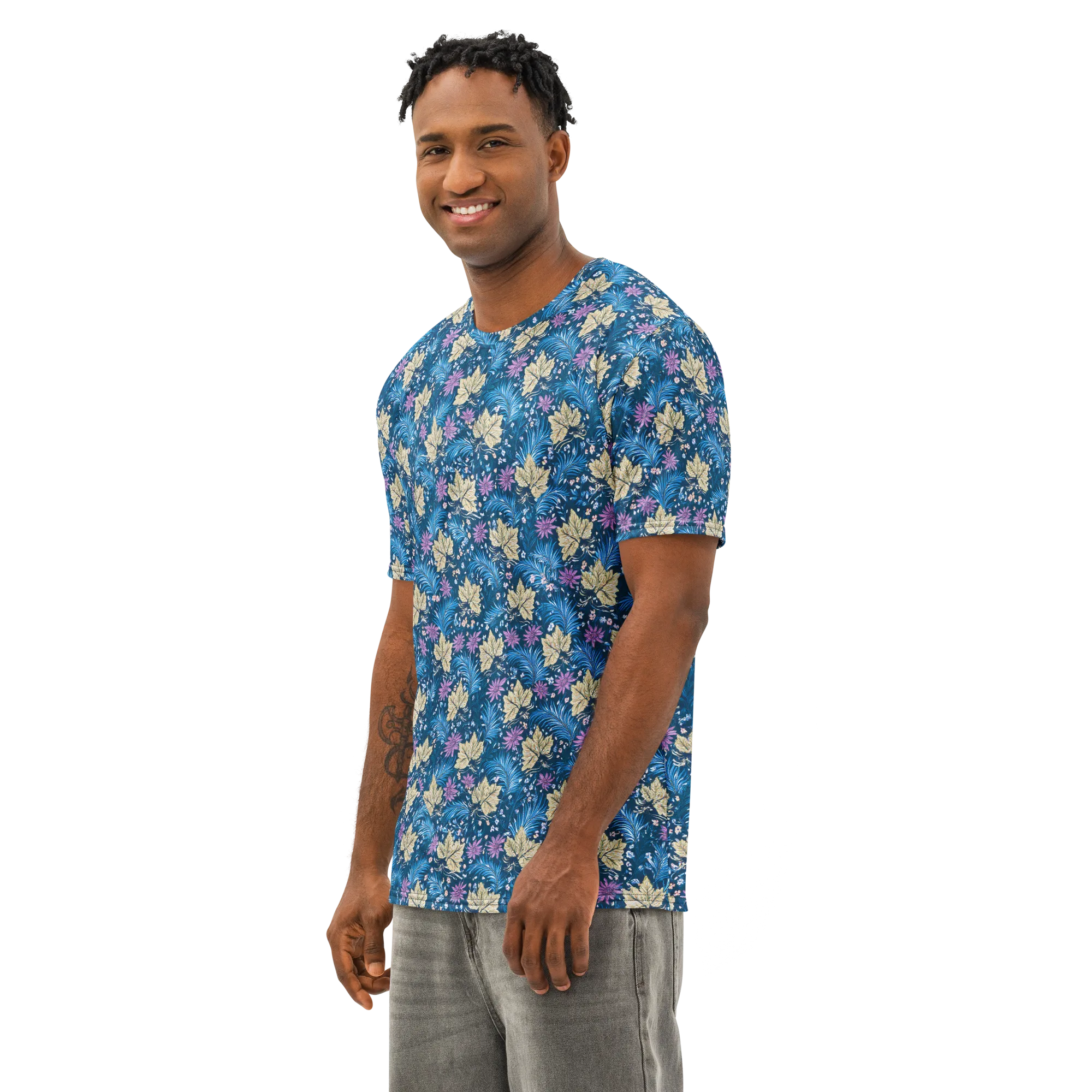 Midnight Meadow on Men's Cotton Crew Neck T-Shirt — Left Front