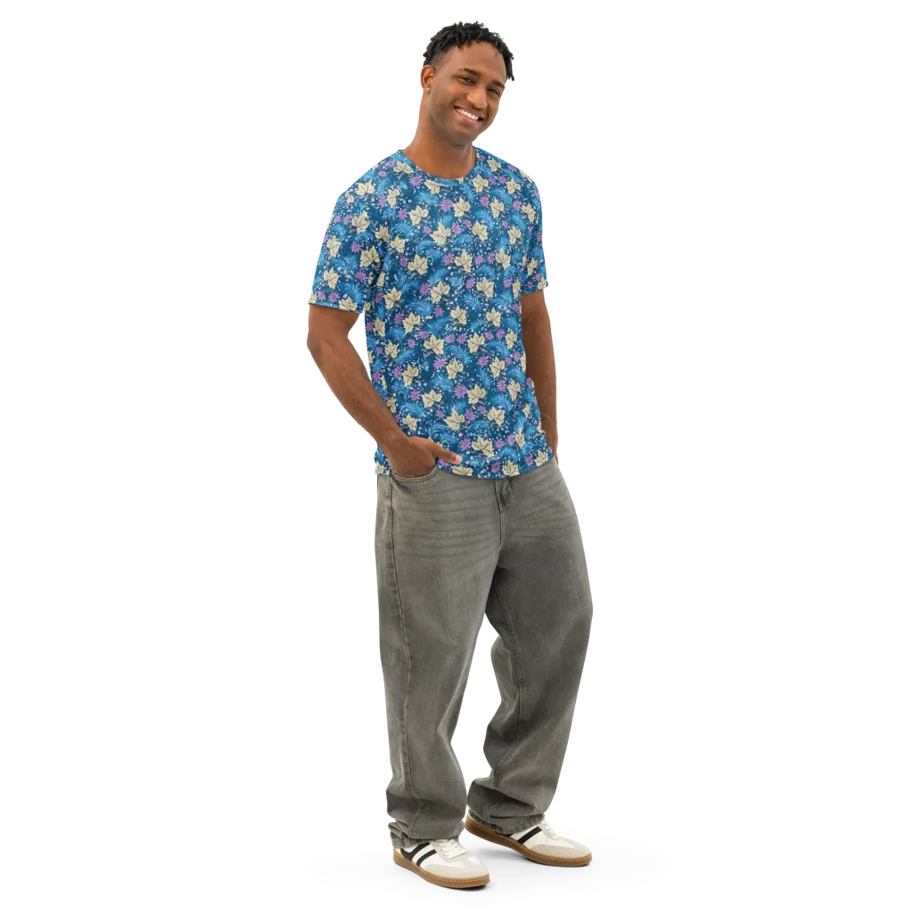 Midnight Meadow on Men's Cotton Crew Neck T-Shirt — Right Front