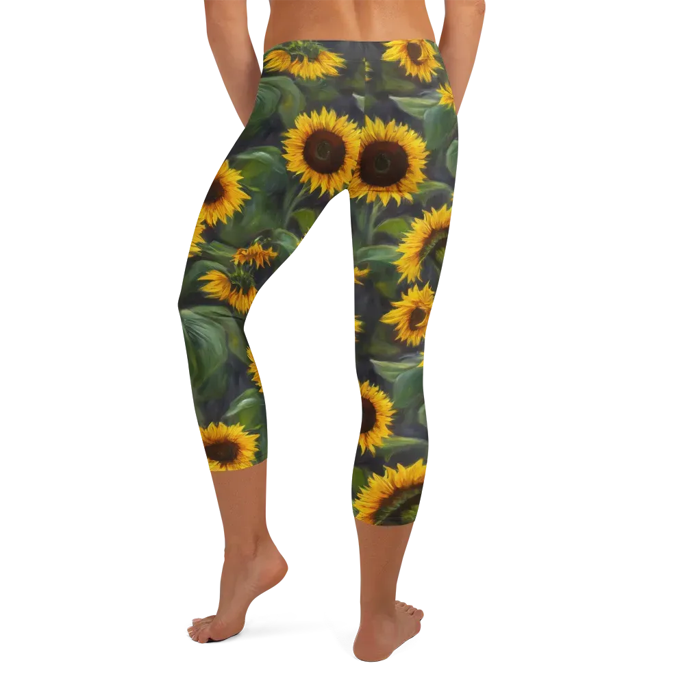 Sunflower Nocturne on Capri Leggings — Back