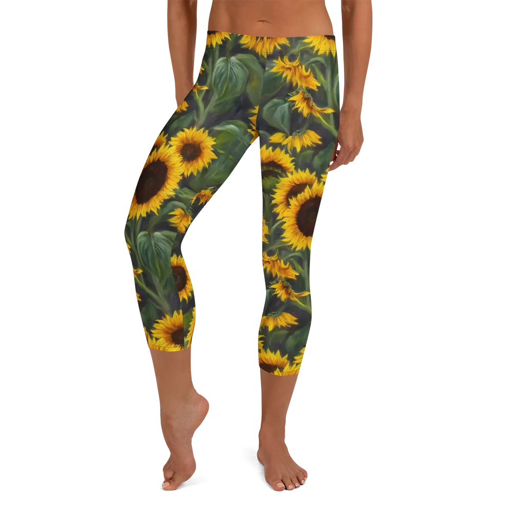 Sunflower Nocturne on Capri Leggings — Front