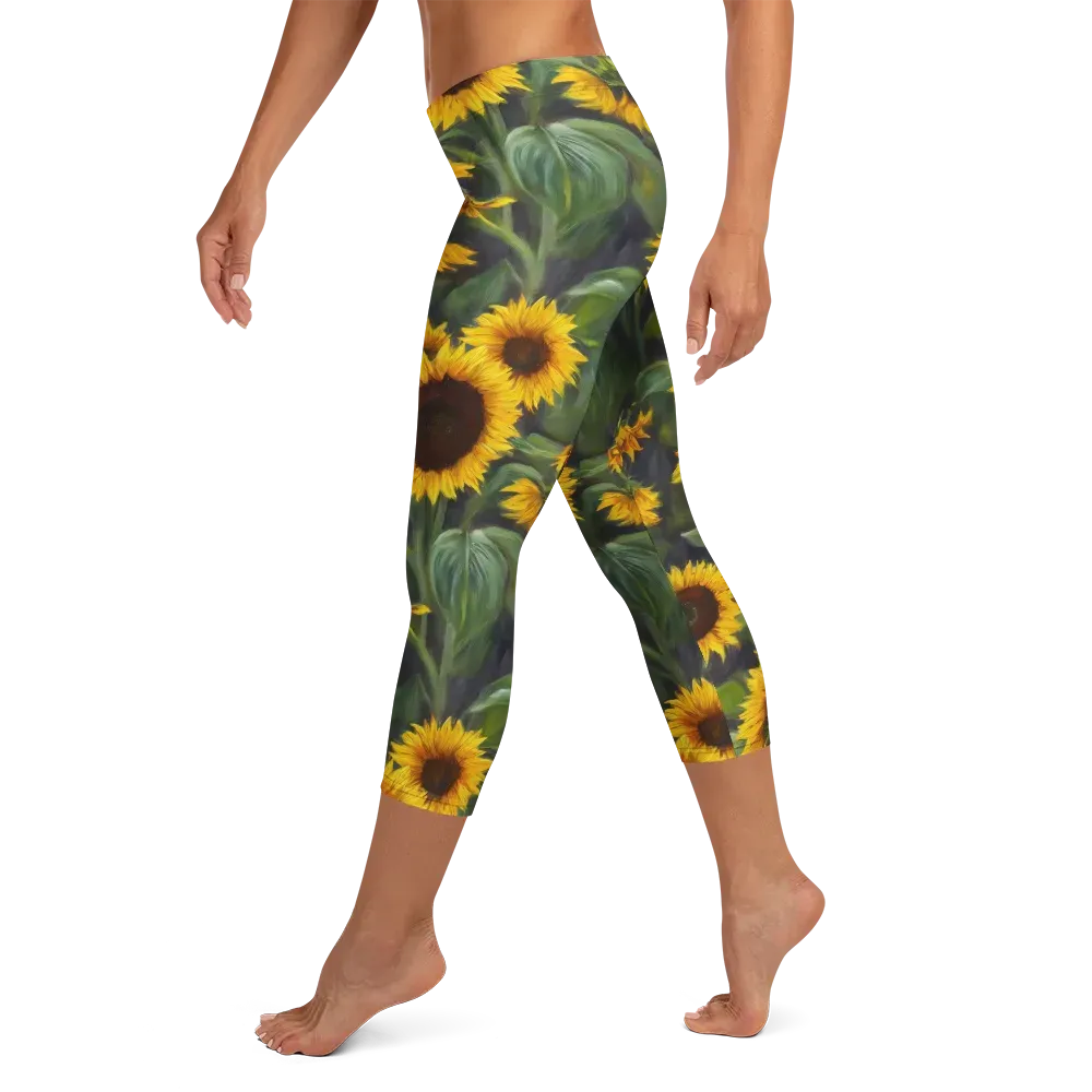 Sunflower Nocturne on Capri Leggings — Left