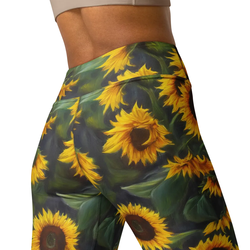 Sunflower Nocturne on Yoga Leggings — Back 2