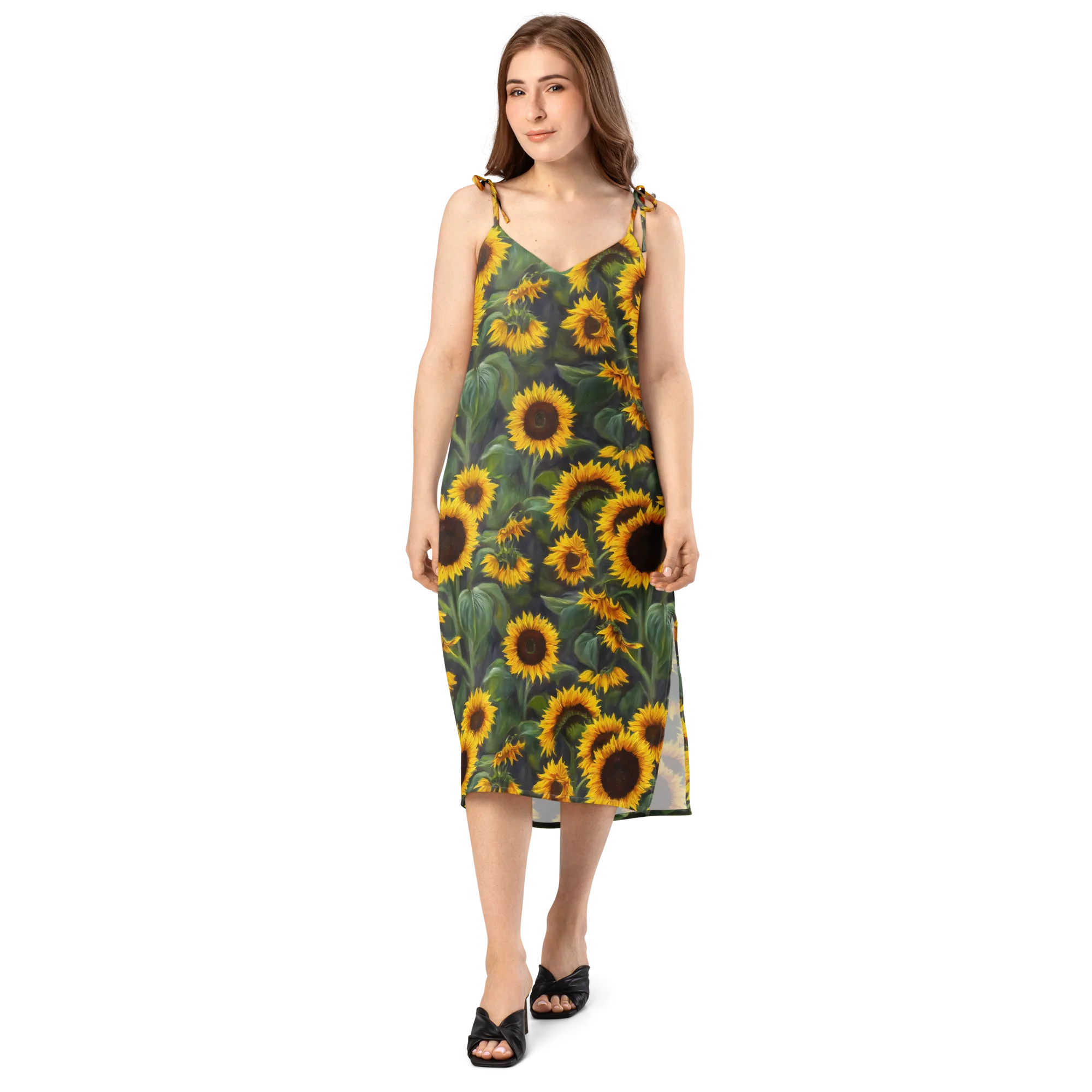Sunflower Nocturne on Slip Dress — Front