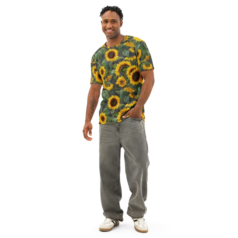 Sunflower Nocturne on Men's Cotton Crew Neck T-Shirt — Front