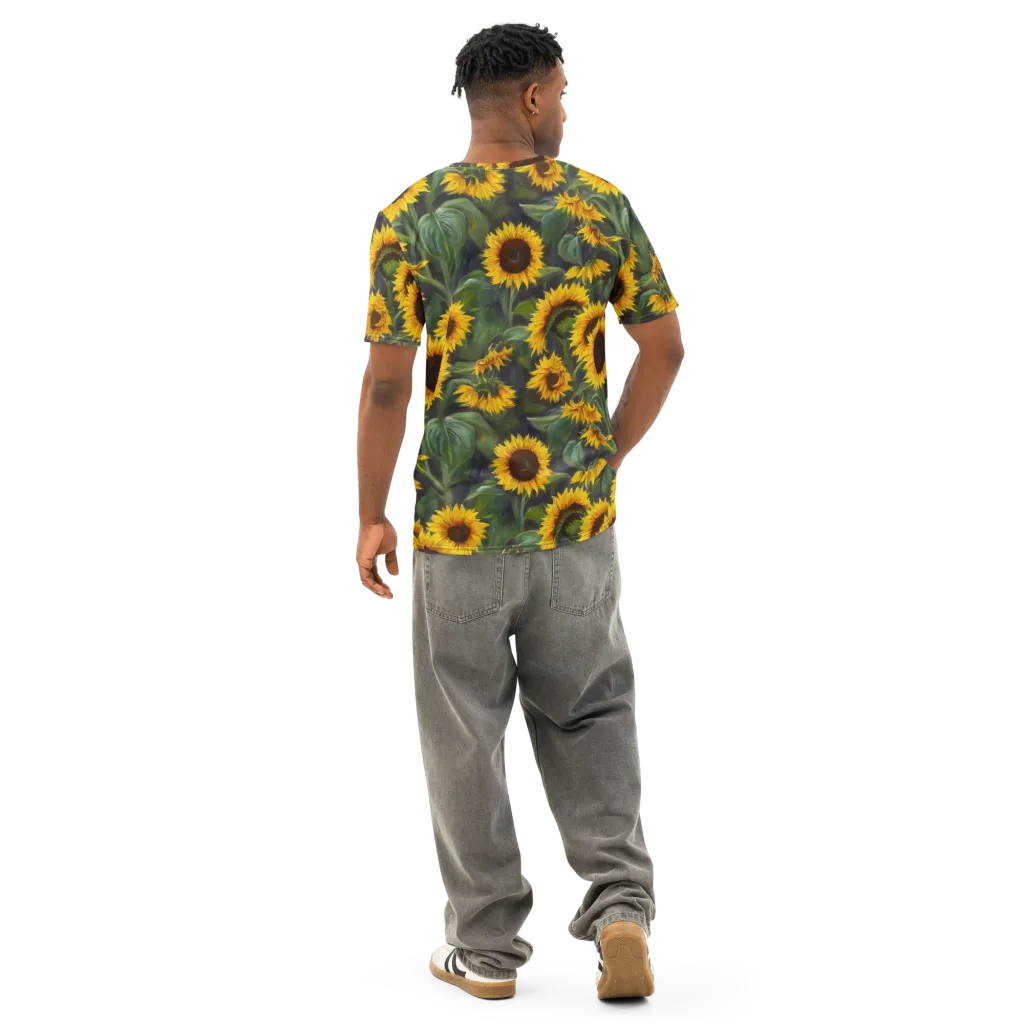 Sunflower Nocturne on Men's Cotton Crew Neck T-Shirt — Back