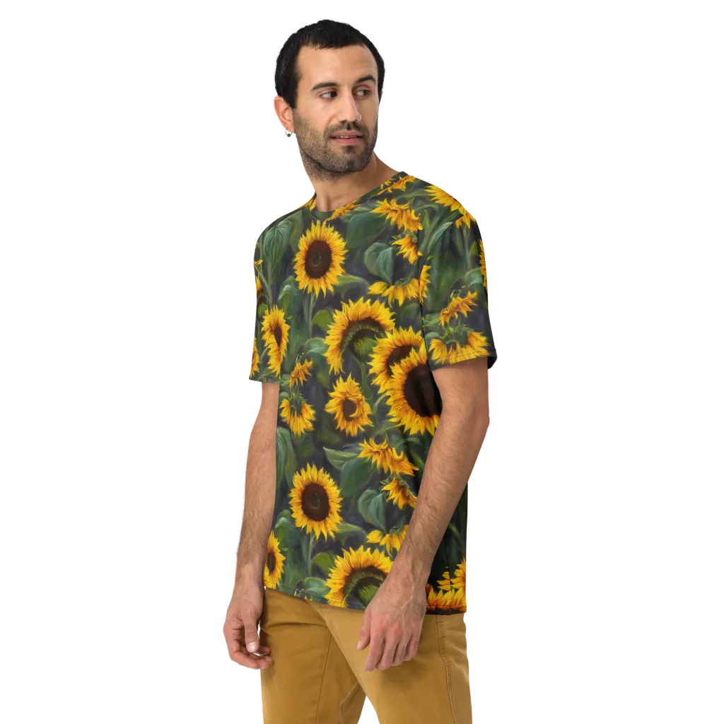 Sunflower Nocturne on Men's Crew Neck T-Shirt — Left sleeve